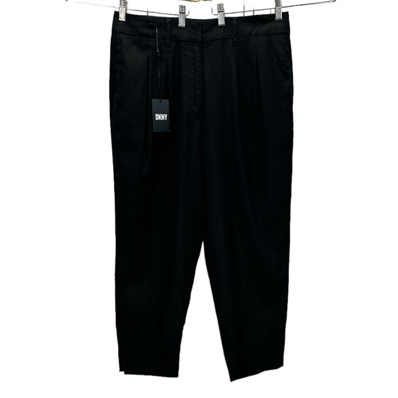 DKNY Women's Linen Blend Zip Front Dress Pants - Black - size 14